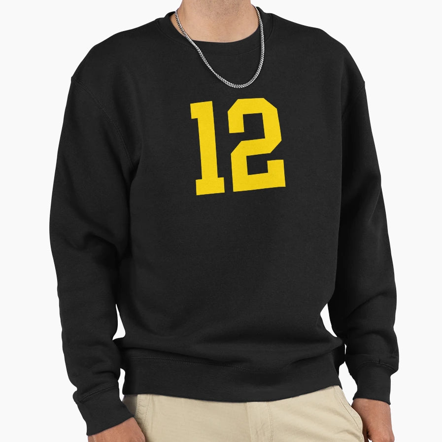 Bold Yellow Sports Number 12 Sweatshirt - Graphic Print Men Women - T-Shirt, Sweatshirt, Hoodie