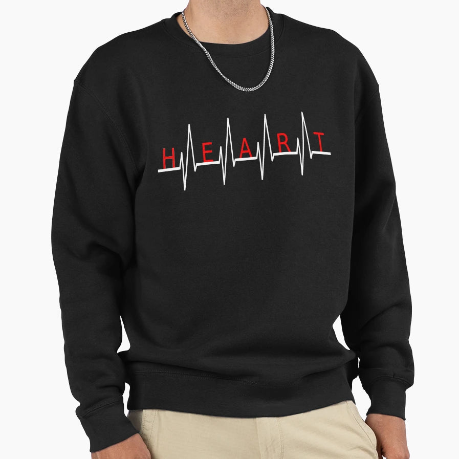 Heart Beat White Sweatshirt - Graphic Print for Adults - T-Shirt, Sweatshirt, Hoodie