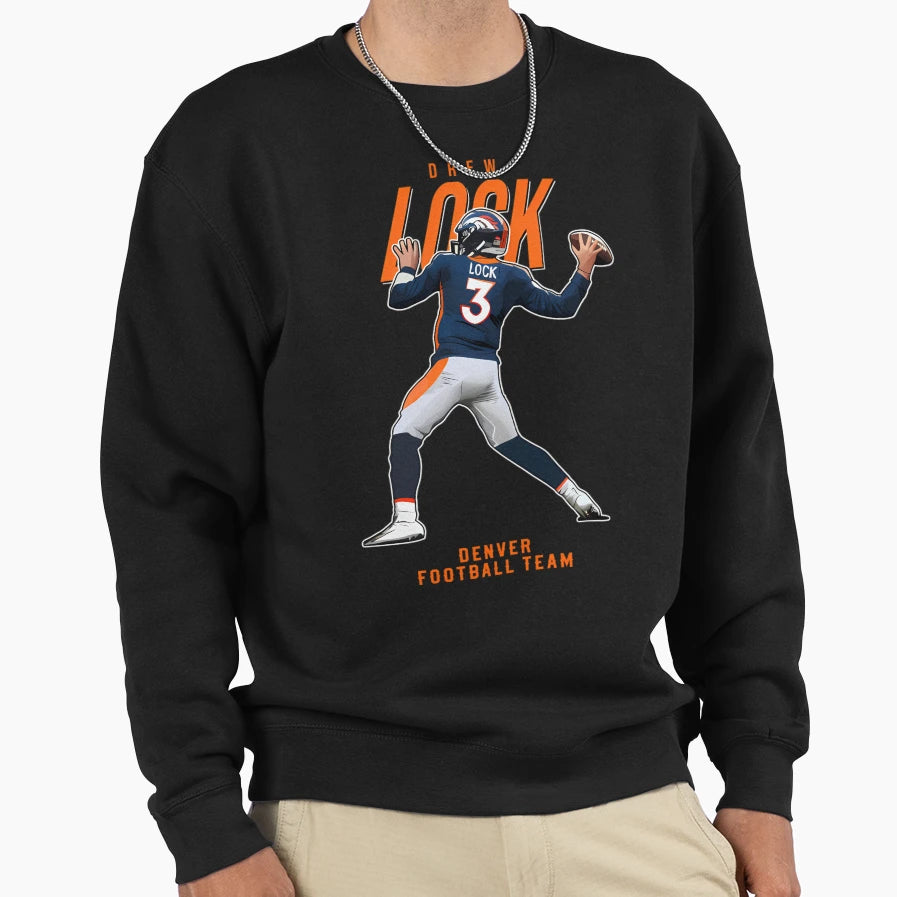 Drew Lock 3 Denver Football Team Sweatshirt - Custom Art Print Unisex - T-Shirt, Sweatshirt, Hoodie