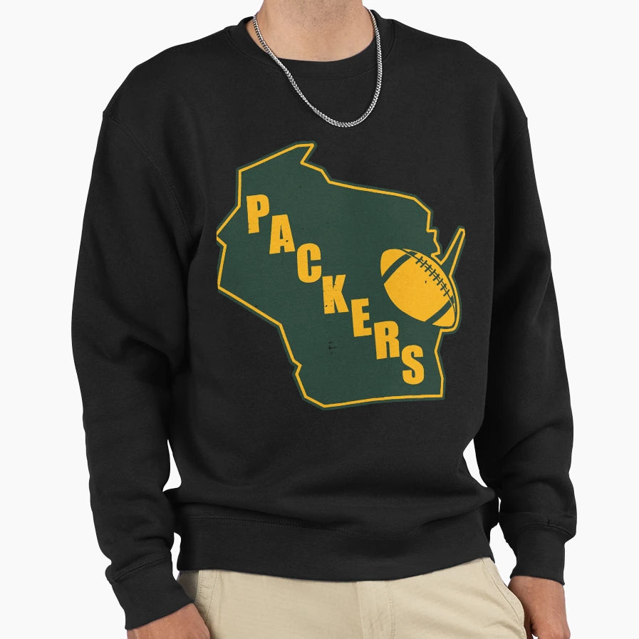 Green Bay Packers State Outline Sweatshirt - Novelty Apparel for Adults - T-Shirt, Sweatshirt, Hoodie