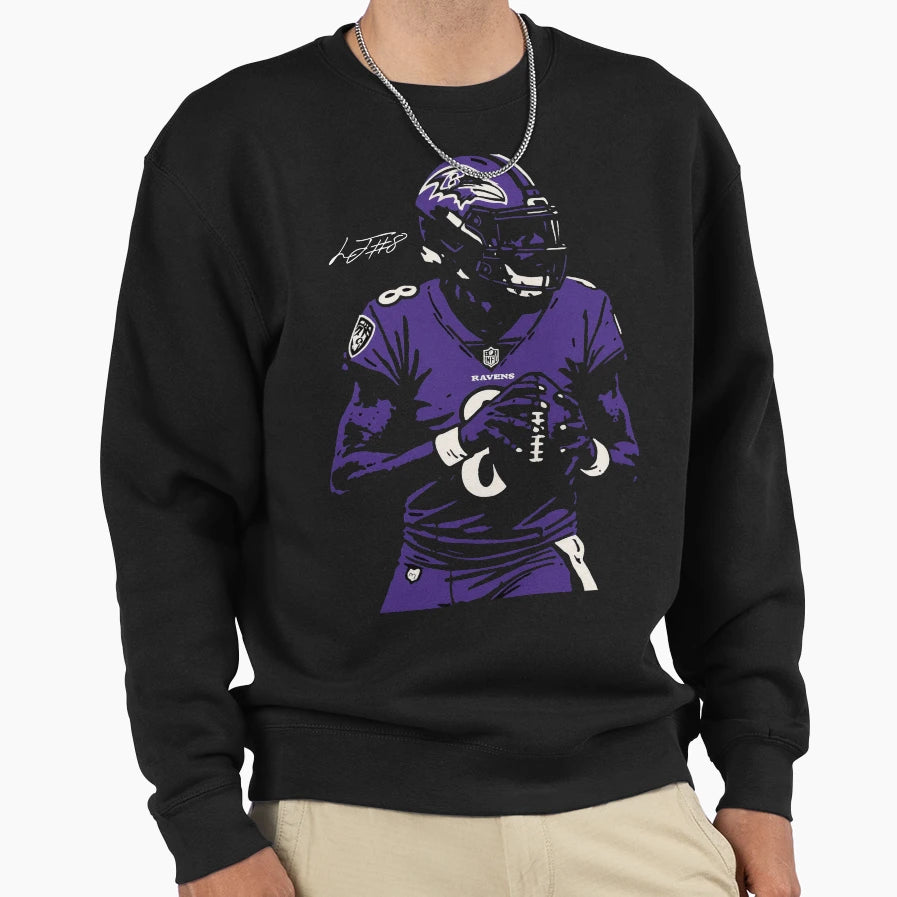 LJ 8 Ravens Stencil Football Sweatshirt - Casual Everyday Wear Unisex - T-Shirt, Sweatshirt, Hoodie