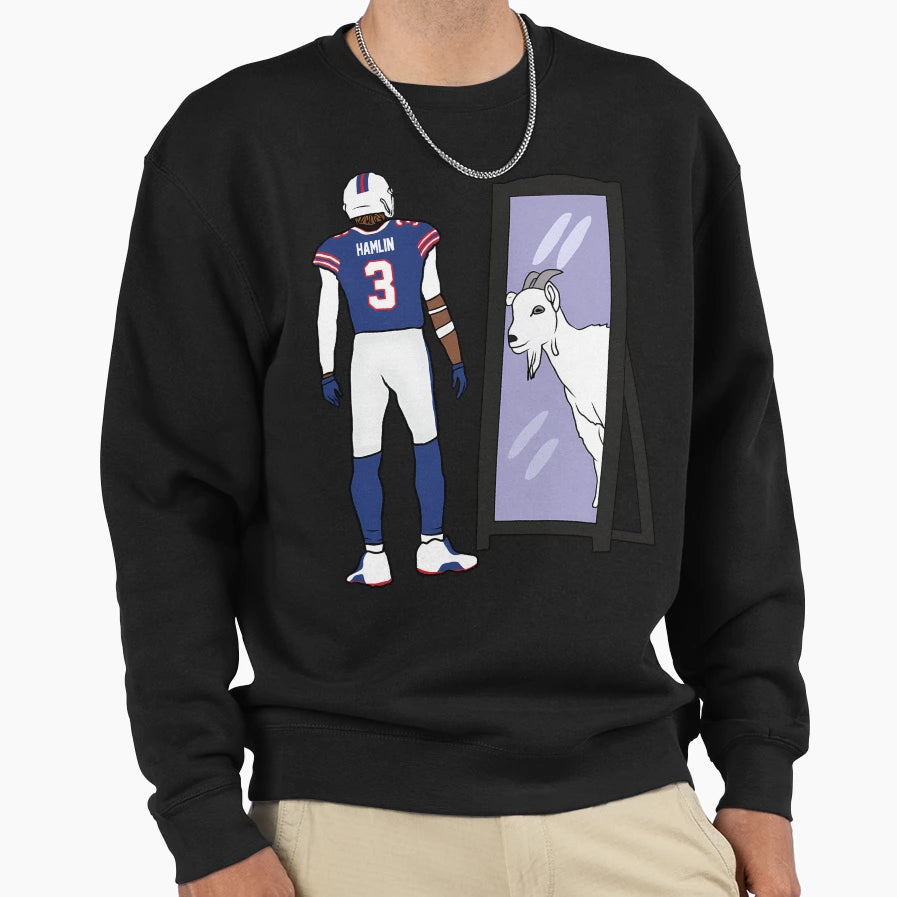 Damar Hamlin Mirror Goat Sweatshirt - Novelty Apparel Men Women - T-Shirt, Sweatshirt, Hoodie