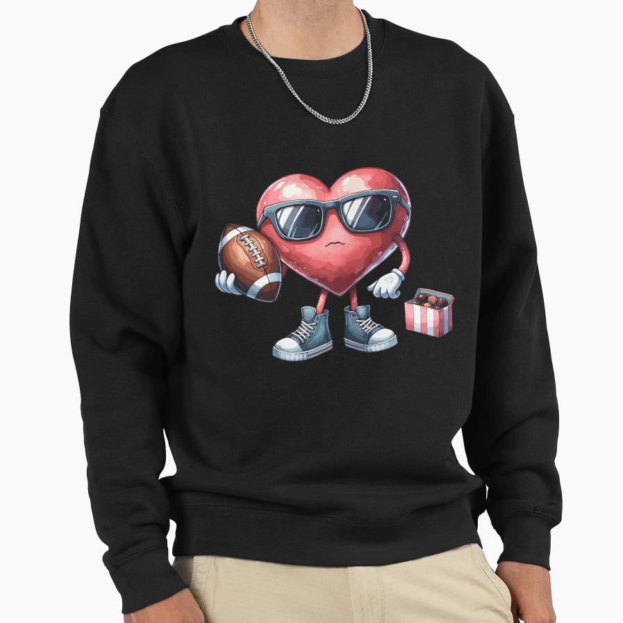 Funny Heart Playing Football Sweatshirt - Fun Novelty Design for Adults - T-Shirt, Sweatshirt, Hoodie