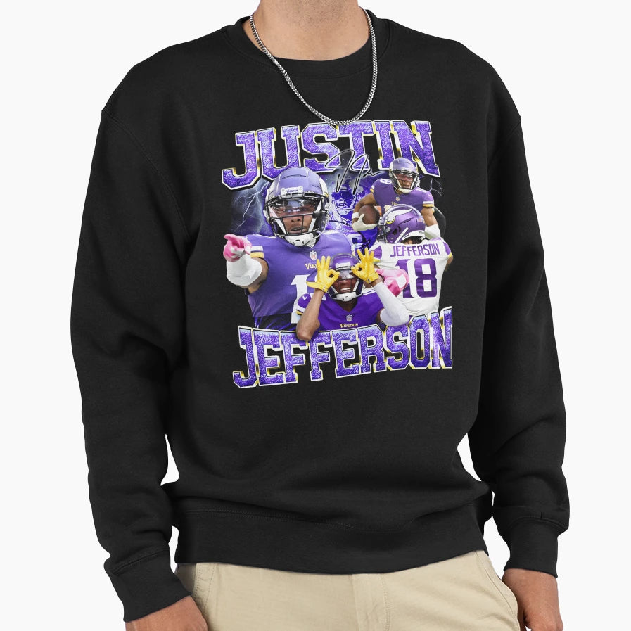 Justins Jeffersons Football Player Sweatshirt - Unique Graphic Men Women - T-Shirt, Sweatshirt, Hoodie