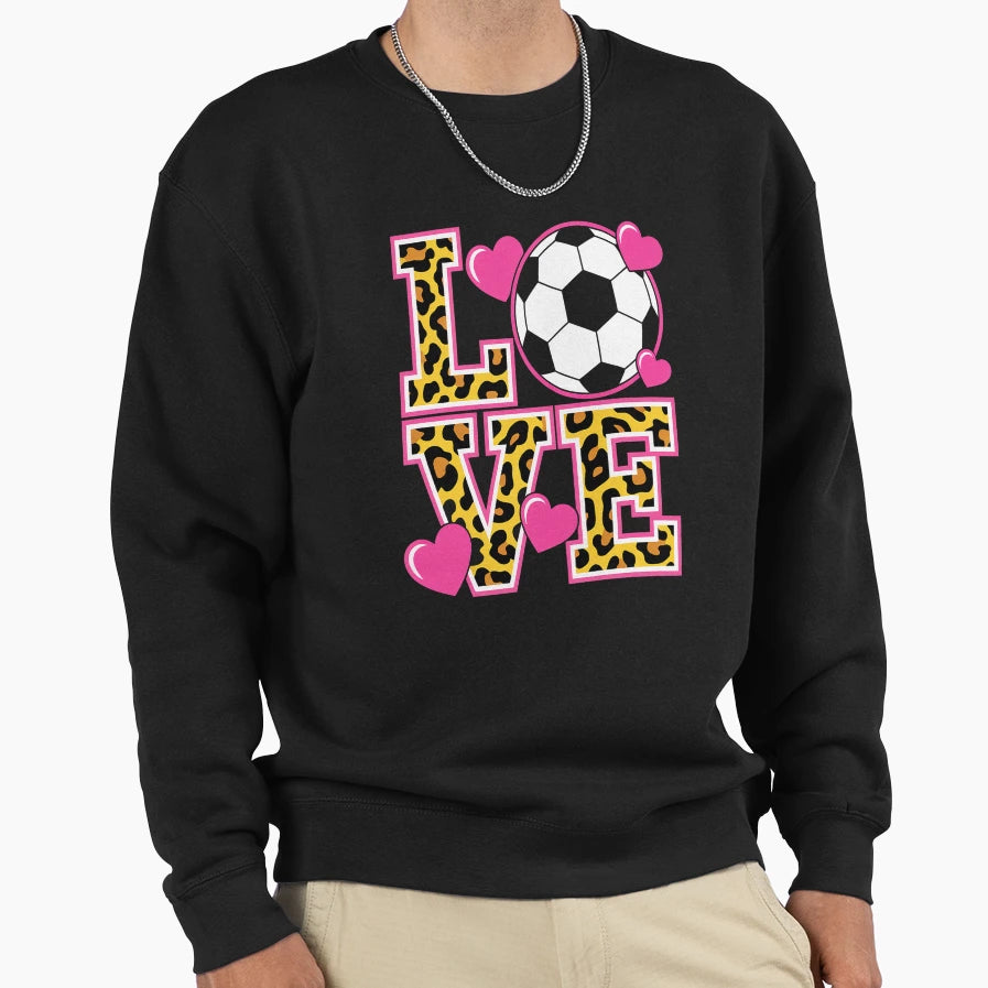 Love Soccer Leopard Soccer Sweatshirt - Aesthetic Graphic Unisex - T-Shirt, Sweatshirt, Hoodie