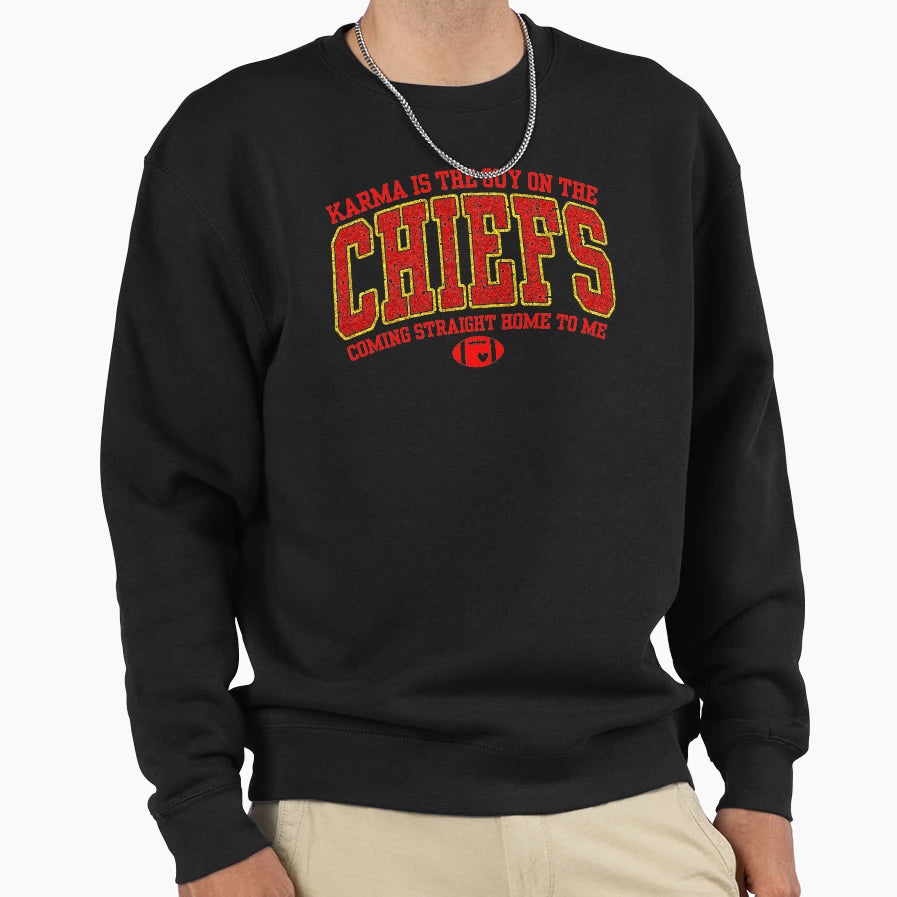 Karma Is Guy Chiefs Sweatshirt - Aesthetic Graphic Unisex - T-Shirt, Sweatshirt, Hoodie