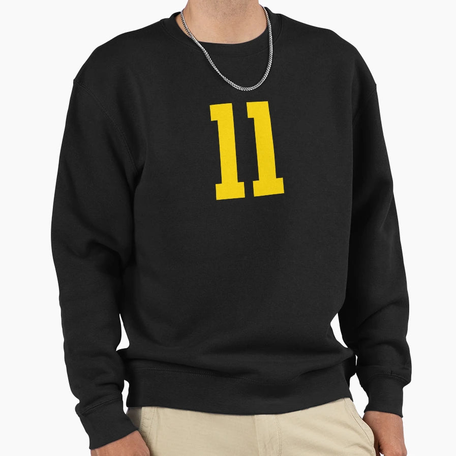Bold Yellow Sports Number 11 Sweatshirt - Minimalist Print Men Women - T-Shirt, Sweatshirt, Hoodie