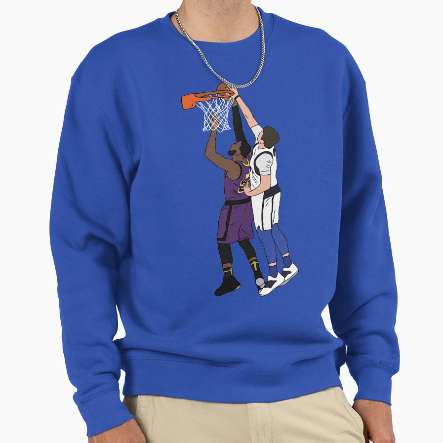 Luka Doncic Blocks Lebron James Sweatshirt - Aesthetic Graphic Unisex - T-Shirt, Sweatshirt, Hoodie