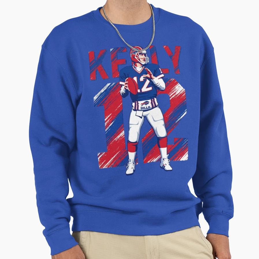 Jim Kelly 12 Buffalo Football Legend Sweatshirt - Graphic Print Unisex - T-Shirt, Sweatshirt, Hoodie