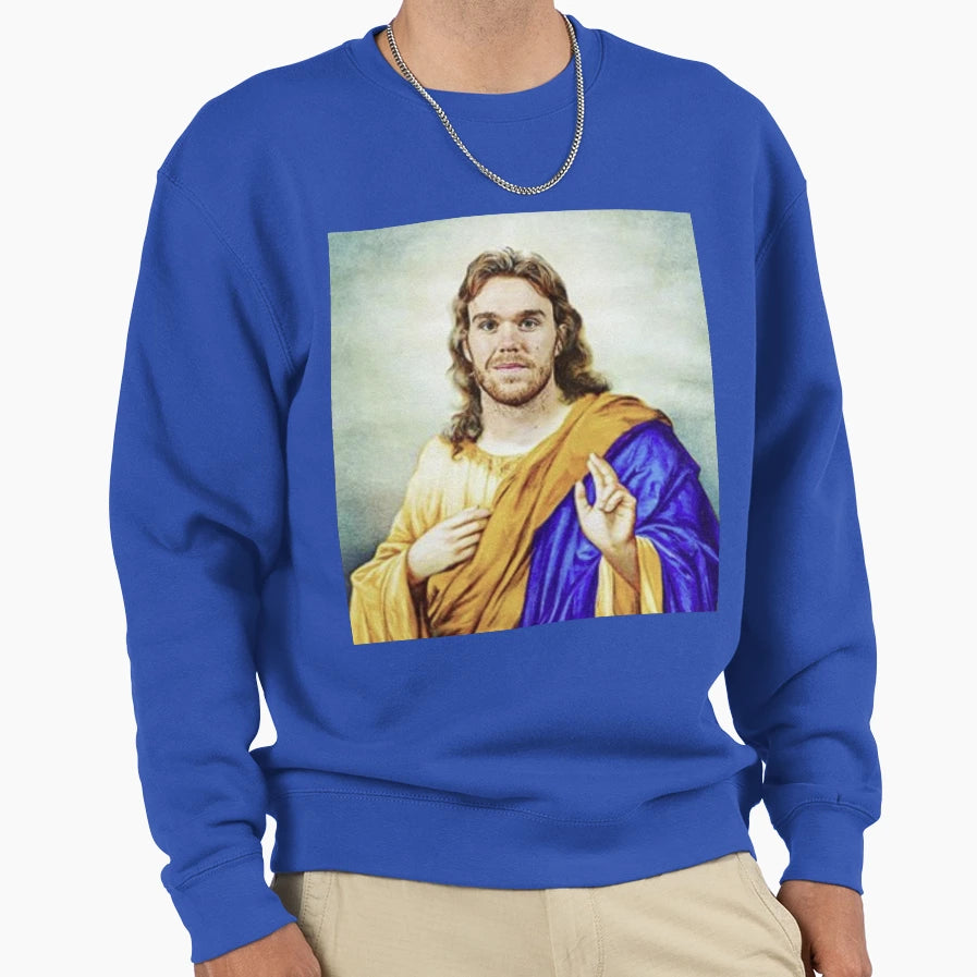 All Hail Mcjesus Matching Oilers Orange Sweatshirt - Graphic Print Unisex - T-Shirt, Sweatshirt, Hoodie