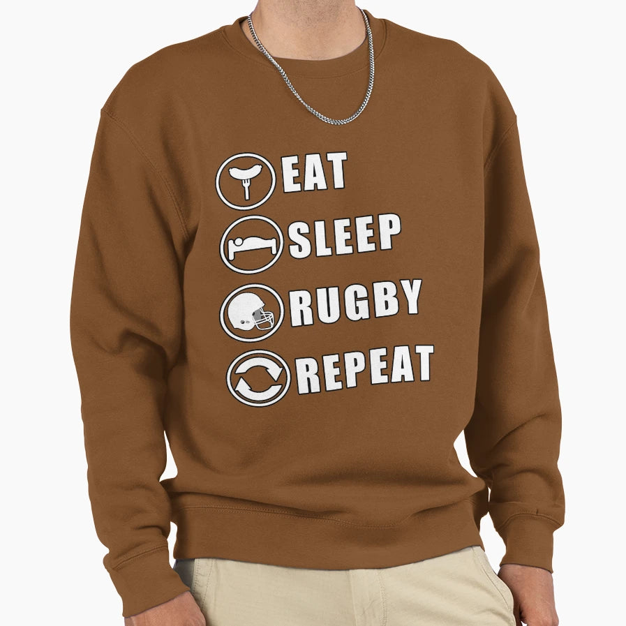 Eat Sleep Rugby Repeat Sweatshirt - Aesthetic Graphic Unisex - T-Shirt, Sweatshirt, Hoodie