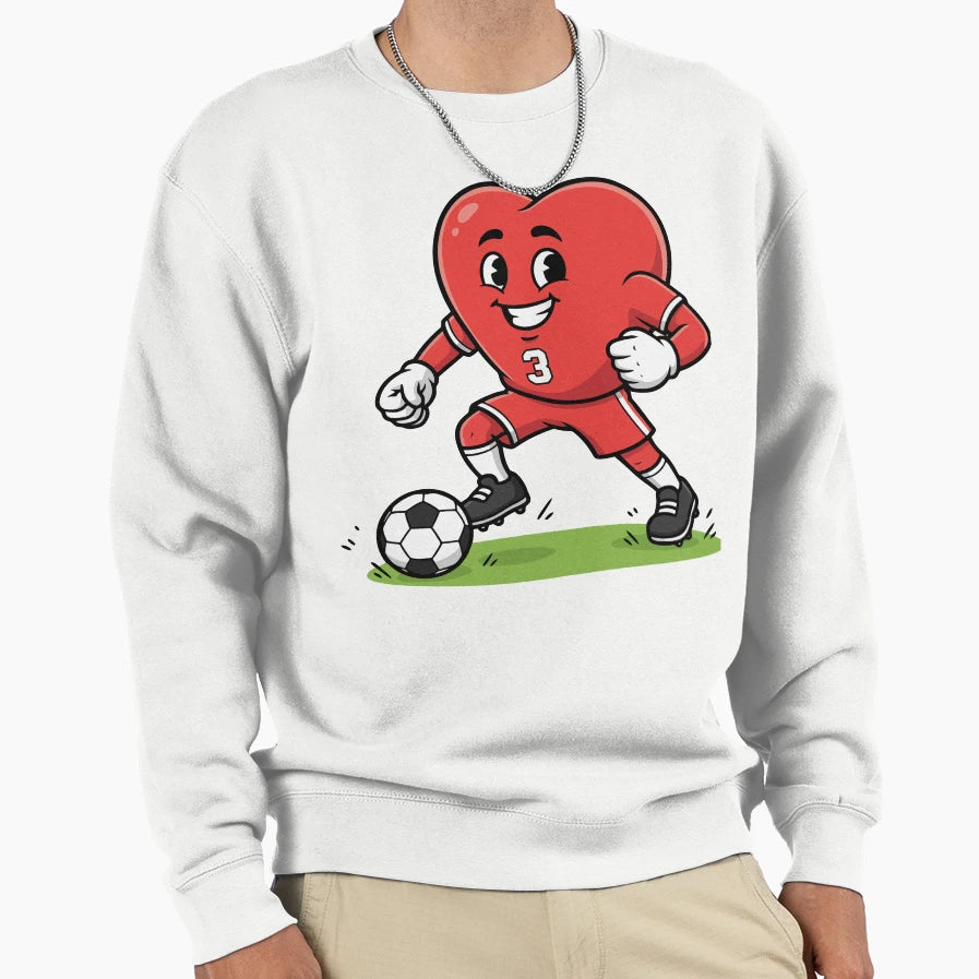 Heart Football Player Cartoon Mascot Sweatshirt - Graphic Print for Adults - T-Shirt, Sweatshirt, Hoodie