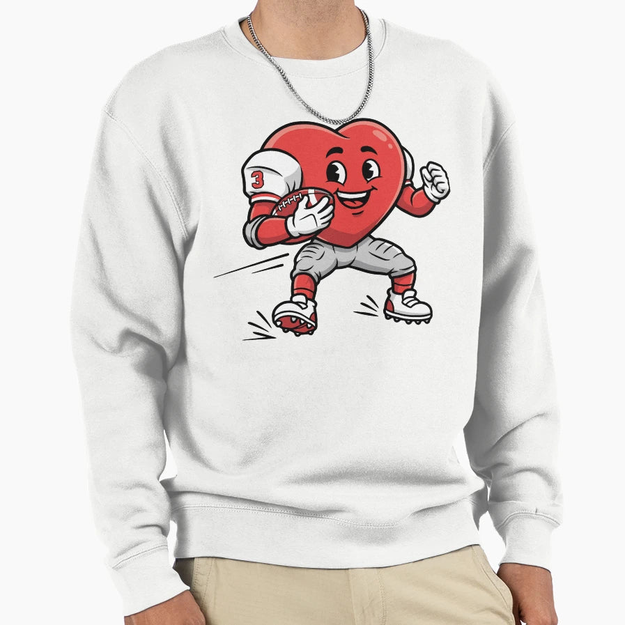Heart Football Player Cartoon Sweatshirt - Custom Art Print Men Women - T-Shirt, Sweatshirt, Hoodie
