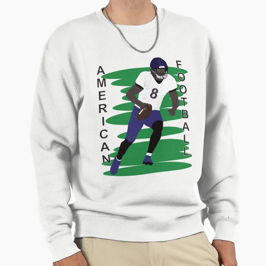 American Football Player Action Sweatshirt - Unique Graphic for Adults - T-Shirt, Sweatshirt, Hoodie
