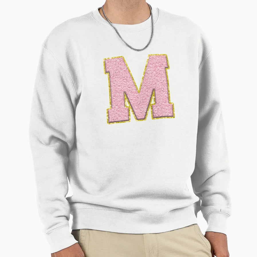 M Preppy Varsity Letter Patch Sweatshirt - Minimalist Print for Adults - T-Shirt, Sweatshirt, Hoodie