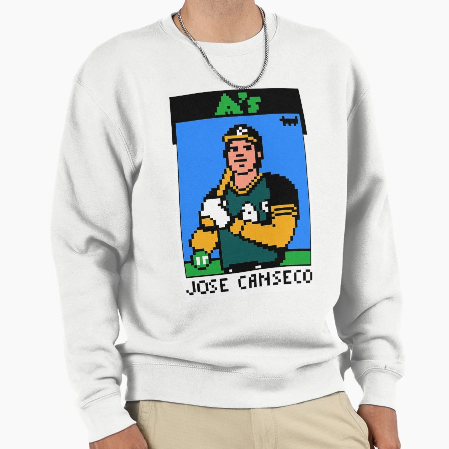 Jos Canseco 8 Bit Baseball Card Sweatshirt - Novelty Apparel for Adults - T-Shirt, Sweatshirt, Hoodie