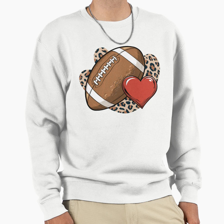 Football Heart And Leopard Sweatshirt - Trendy Graphic for Adults - T-Shirt, Sweatshirt, Hoodie