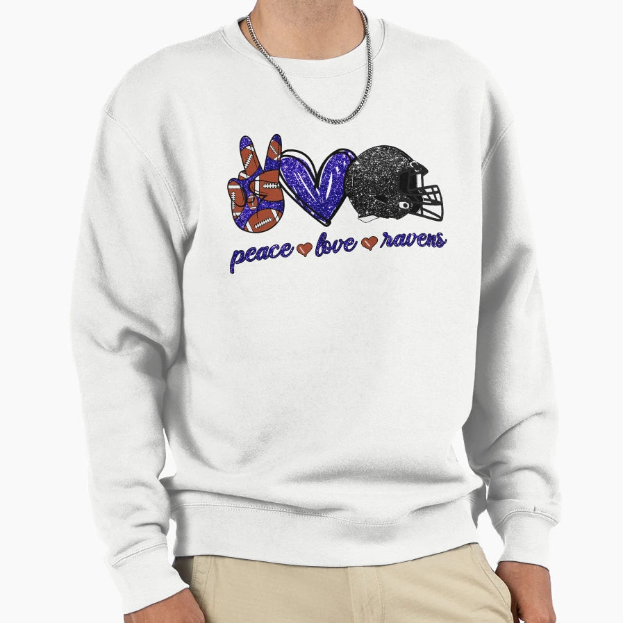 Peace Love Ravens Football Team Sweatshirt - Novelty Apparel Men Women - T-Shirt, Sweatshirt, Hoodie