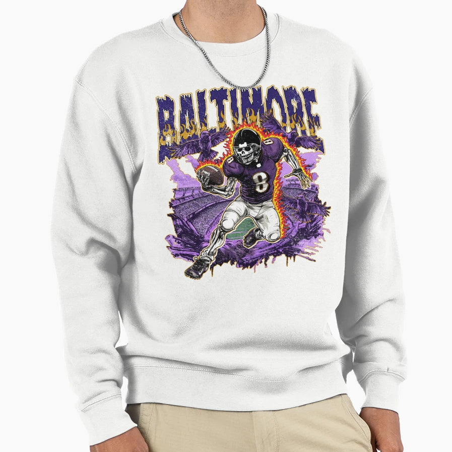 Baltimore Football Skull Sweatshirt - Novelty Apparel Men Women - T-Shirt, Sweatshirt, Hoodie
