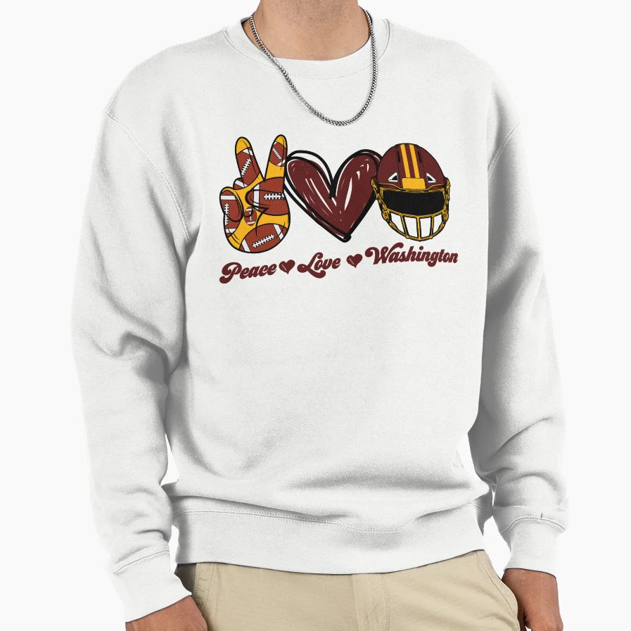 Peace Love Washington Football Team Sweatshirt - Minimalist Print Men Women - T-Shirt, Sweatshirt, Hoodie