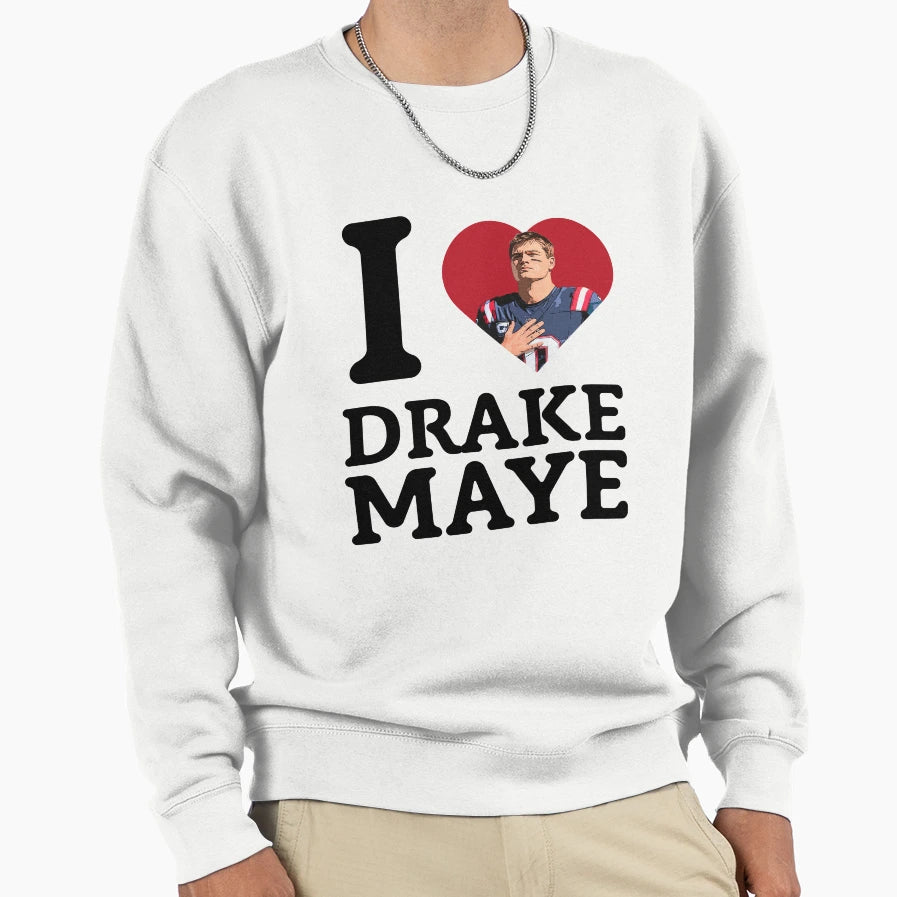 I Love Drake Maye Heart Sweatshirt - Custom Art Print Men Women - T-Shirt, Sweatshirt, Hoodie