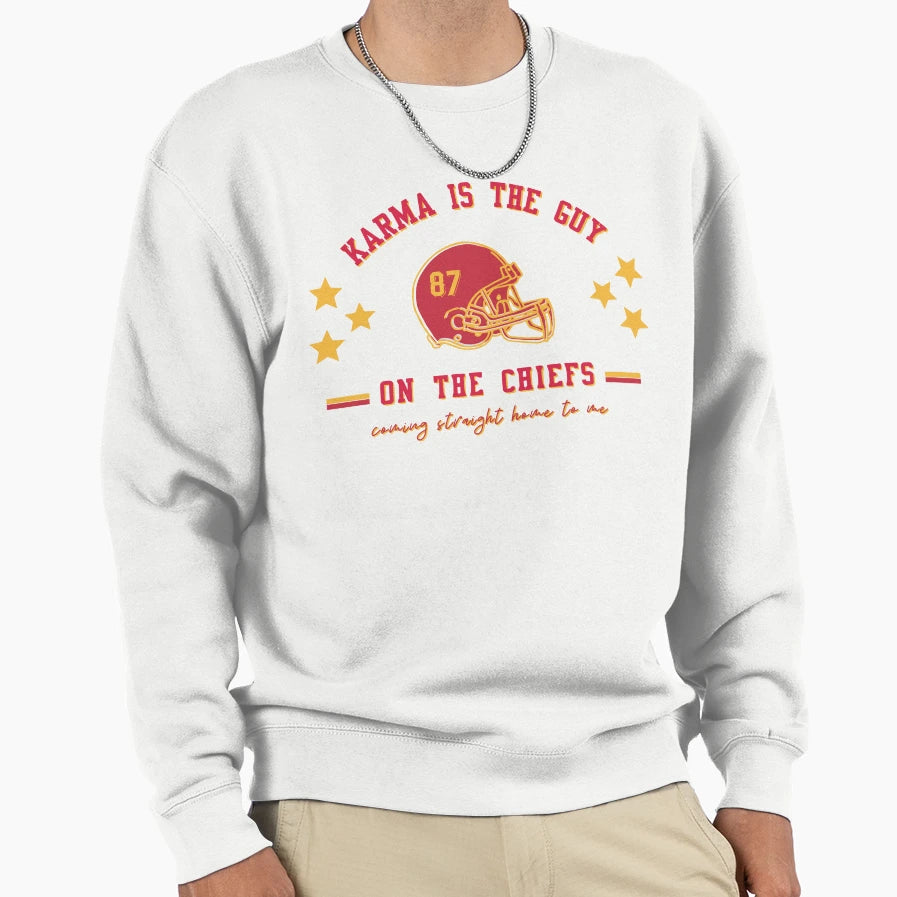 87 Karma Is Guy Chiefs Sweatshirt - Aesthetic Graphic Men Women - T-Shirt, Sweatshirt, Hoodie