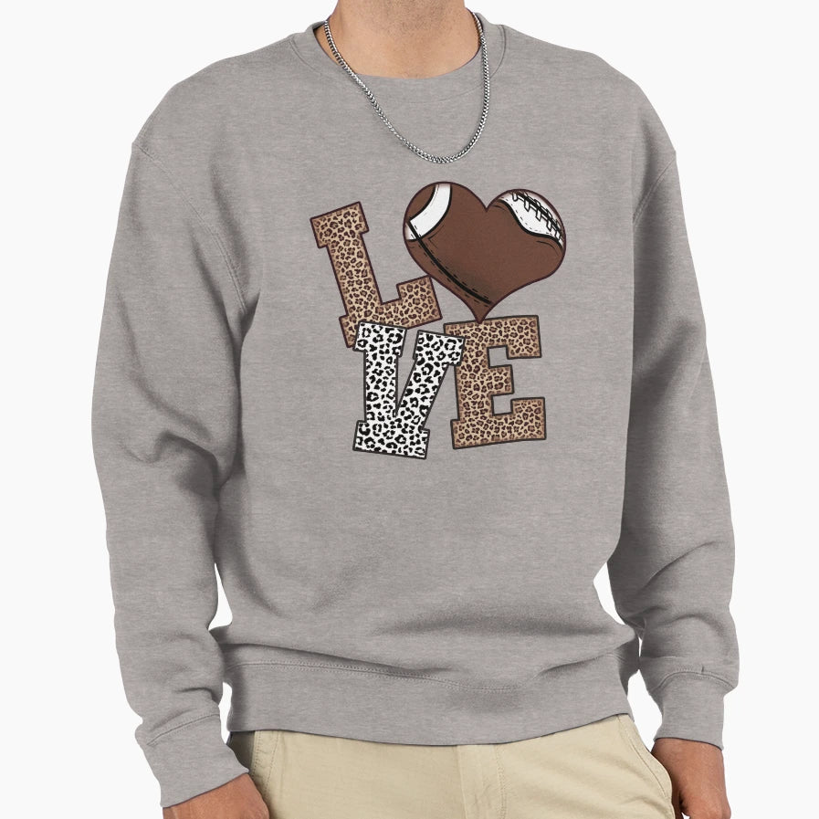 Love Football Heart Leopard Sweatshirt - Minimalist Print for Adults - T-Shirt, Sweatshirt, Hoodie