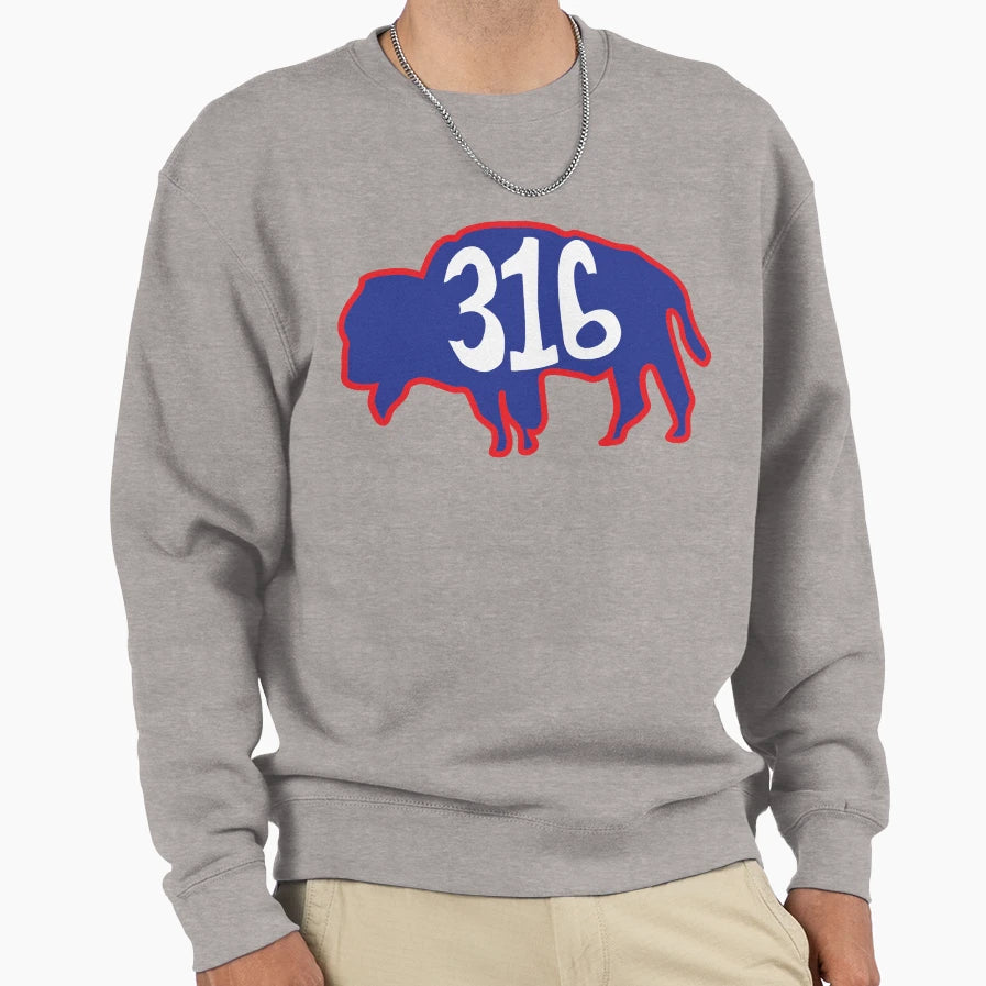 Hand Drawn Kansas Buffalo 316 Crimson Sweatshirt - Streetwear Style Unisex - T-Shirt, Sweatshirt, Hoodie