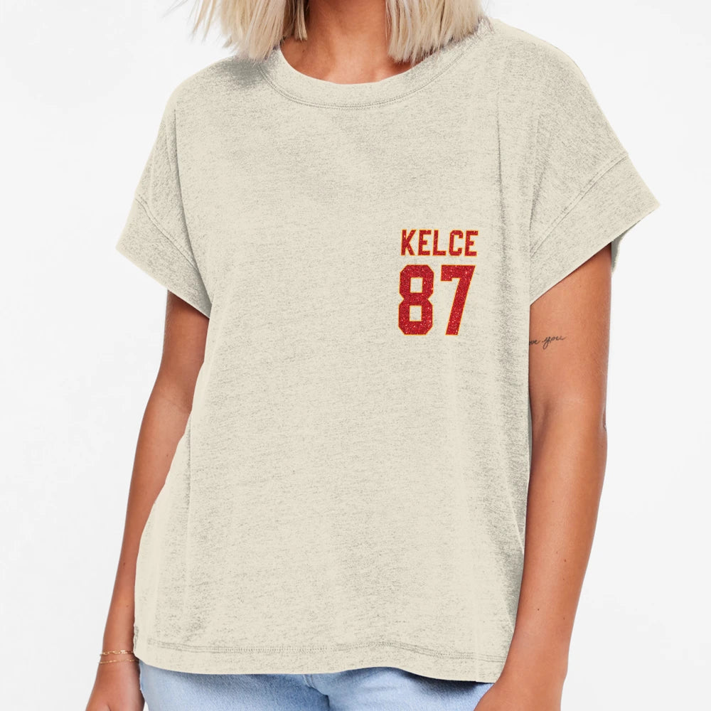 Red Glitter Kelce 87 T-Shirt - Trendy Graphic for Adults - T-Shirt, Sweatshirt, Hoodie