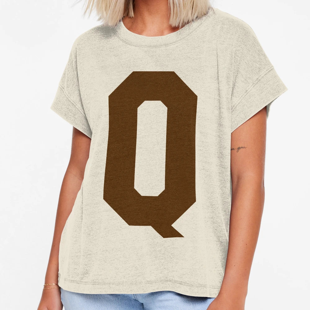 Alphabet Brown Q Sports Letter Q T-Shirt - Aesthetic Graphic Men Women - T-Shirt, Sweatshirt, Hoodie