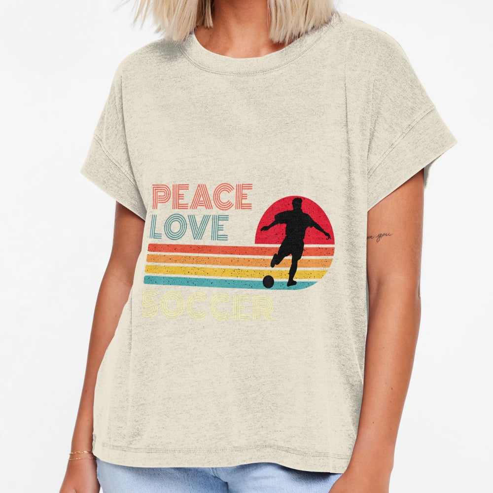 Peace Love Soccer Striped Sunset Sport T-Shirt - Trendy Graphic for Adults - T-Shirt, Sweatshirt, Hoodie