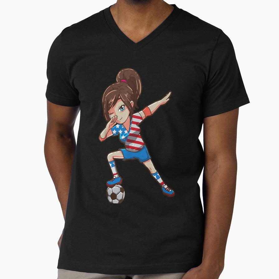 USA Soccer Girl Dabbing Funny Fourth of July Football - Adult & Kids T-Shirts, Sweatshirts & Hoodies apparel design preview 1