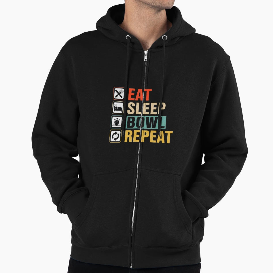 Eat Sleep Bowl Repeat Hoodie - Streetwear Style Men Women - T-Shirt, Sweatshirt, Hoodie