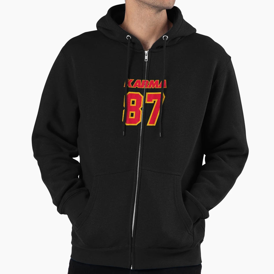 Karma Is 87 Hoodie - Minimalist Print for Adults - T-Shirt, Sweatshirt, Hoodie