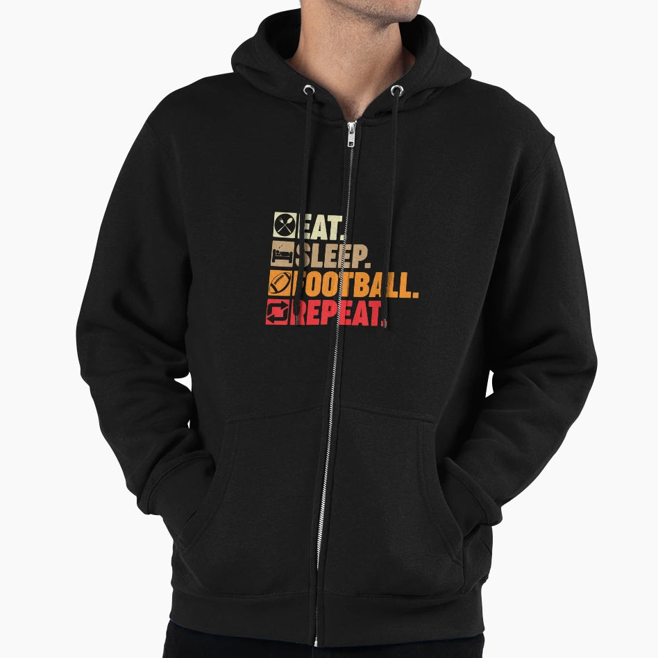 Eat Sleep Football Repeat Coach Player Hoodie - Novelty Apparel for Adults - T-Shirt, Sweatshirt, Hoodie