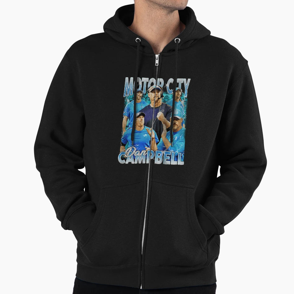 Dan Campbell Motor City Detroit Lions Hoodie - Custom Art Print Men Women - T-Shirt, Sweatshirt, Hoodie