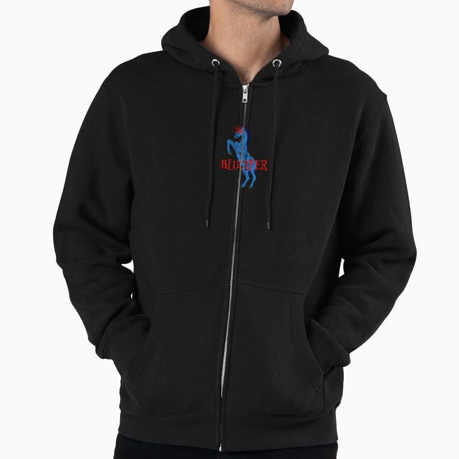 Blucifer Blue Mustang Hoodie - Minimalist Print for Adults - T-Shirt, Sweatshirt, Hoodie