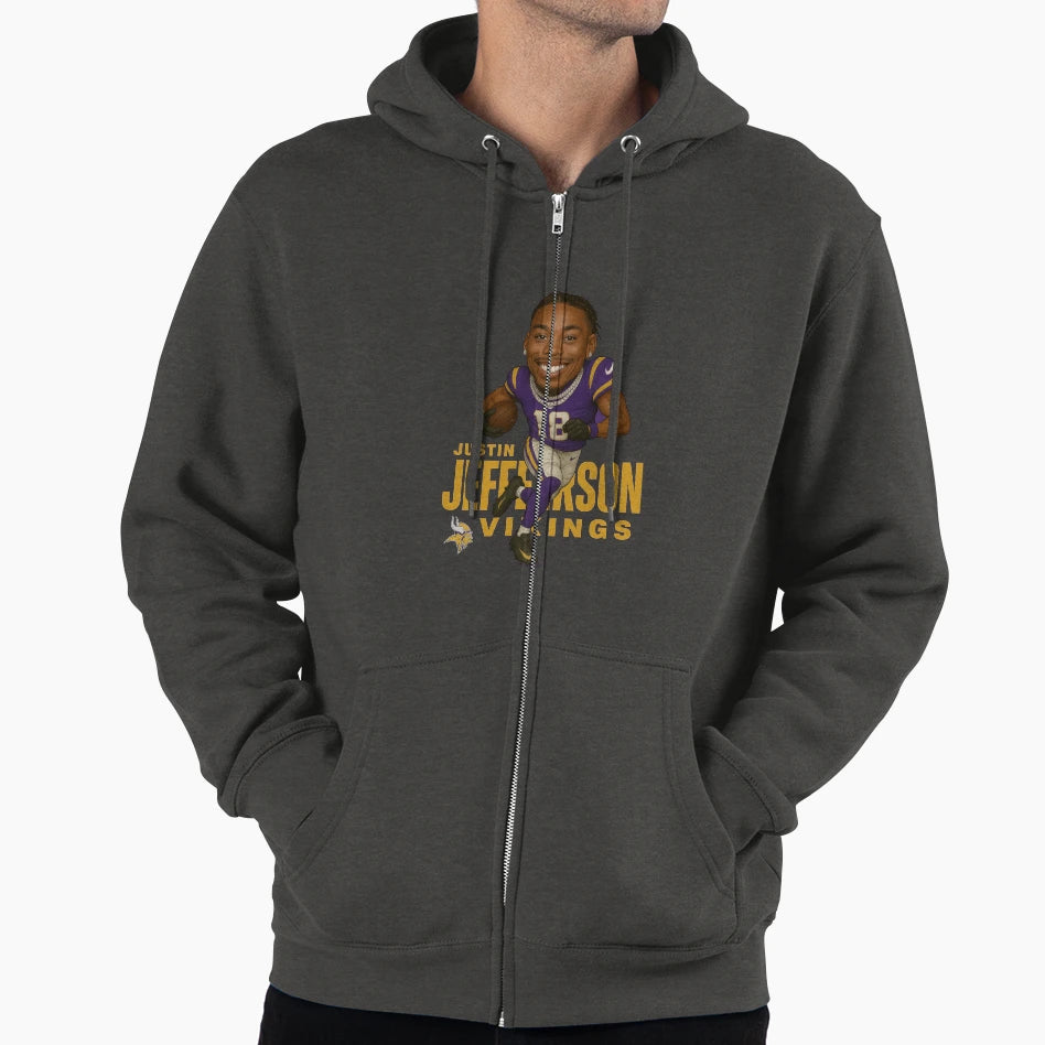 JJ Vikings 18 Caricature Art Hoodie - Custom Art Print Men Women - T-Shirt, Sweatshirt, Hoodie