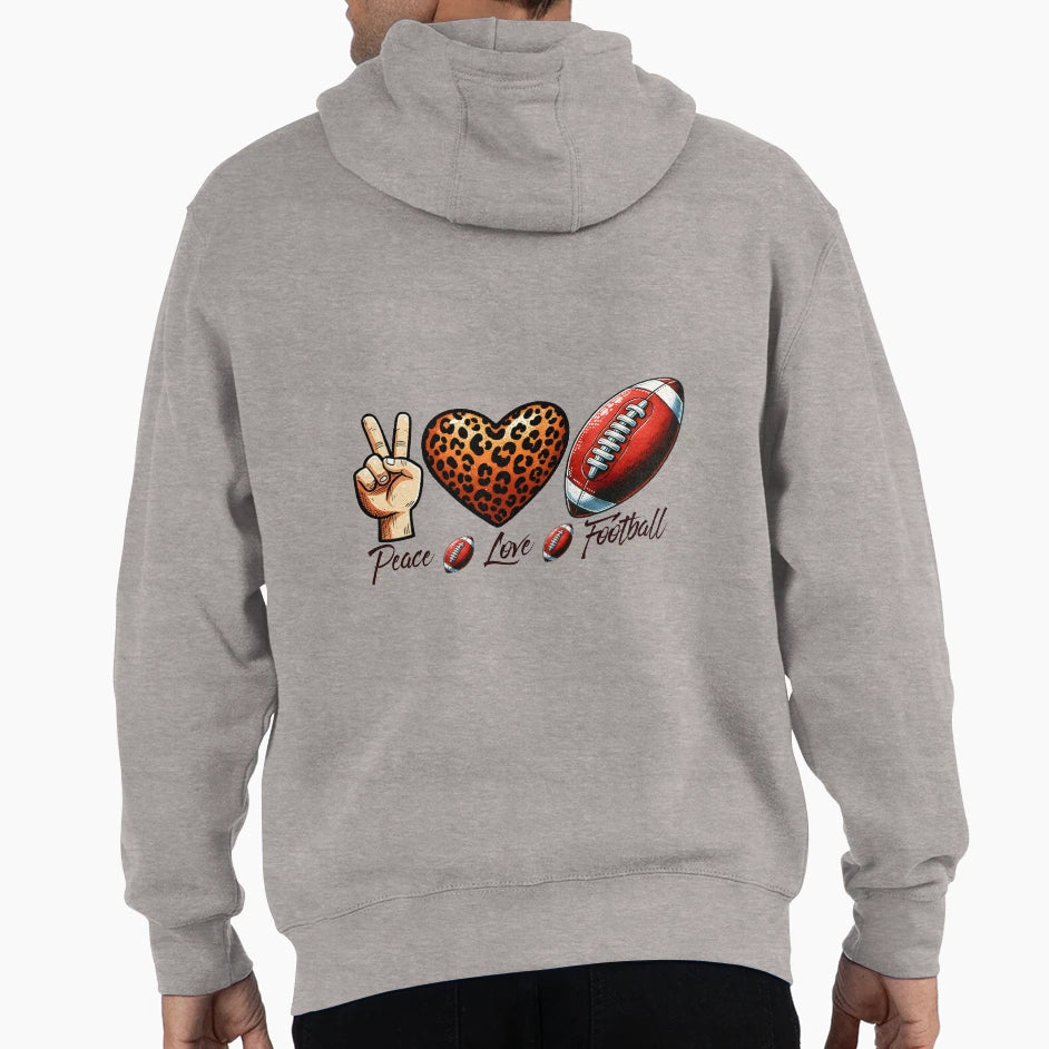 Peace Love Football Hoodie - Trendy Graphic Men Women - T-Shirt, Sweatshirt, Hoodie