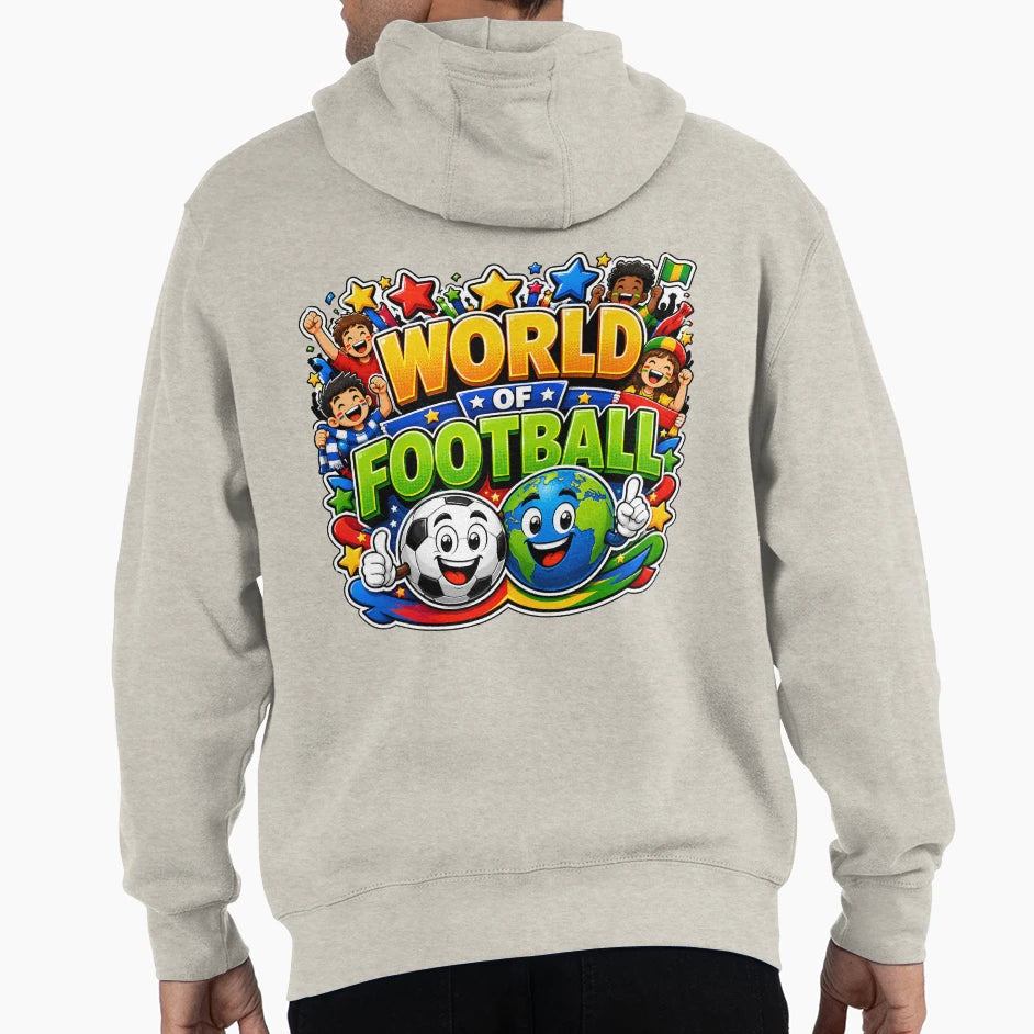 World Football Cartoon Soccer Ball Globe Hoodie - Unique Graphic Unisex - T-Shirt, Sweatshirt, Hoodie