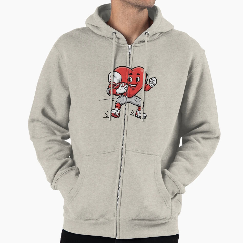 Heart Football Player Cartoon Mascot Art Hoodie - Novelty Apparel Unisex - T-Shirt, Sweatshirt, Hoodie