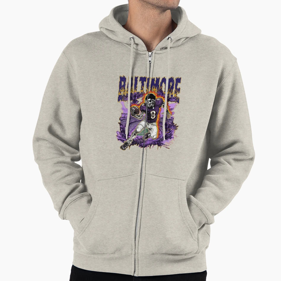 Baltimore Football Skull Hoodie - Casual Everyday Wear for Adults - T-Shirt, Sweatshirt, Hoodie