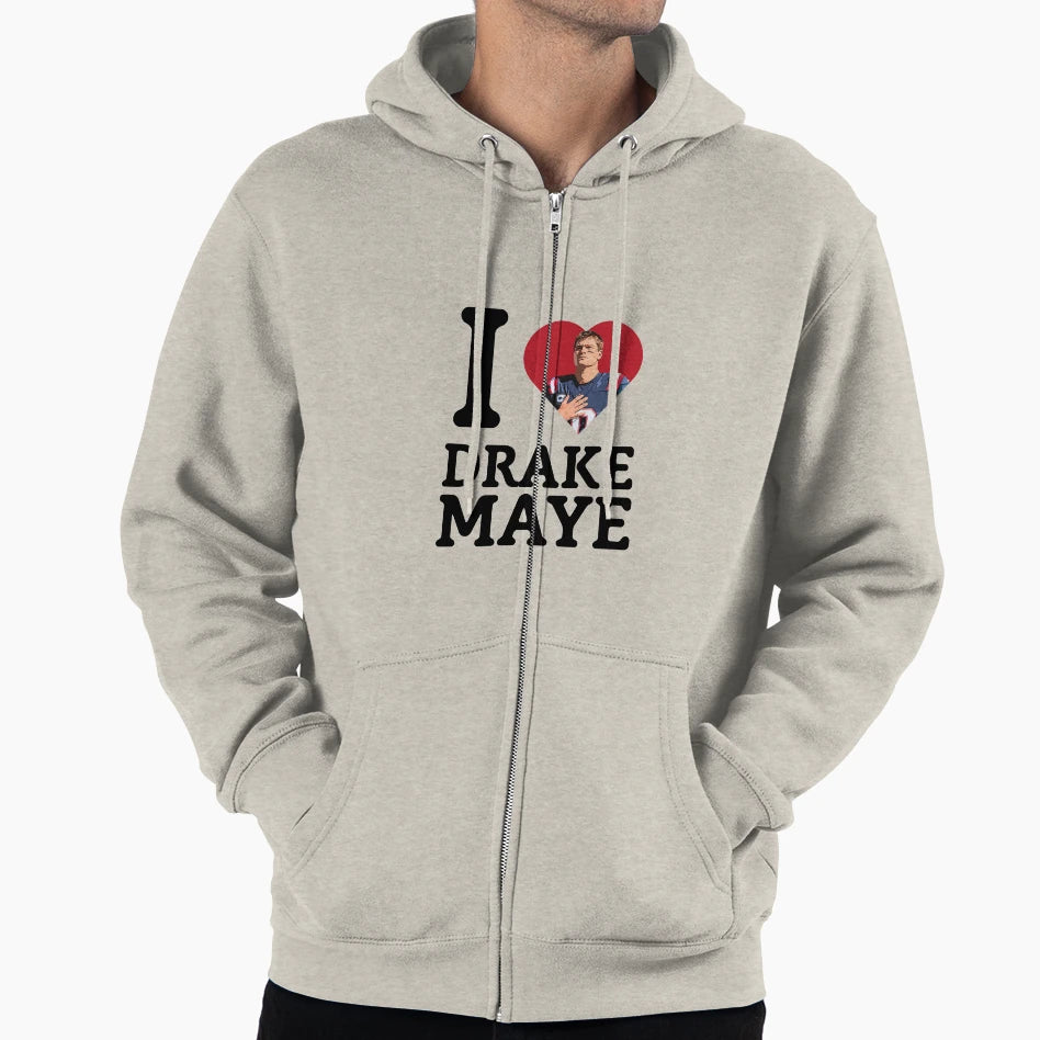 I Love Drake Maye Heart Hoodie - Casual Everyday Wear for Adults - T-Shirt, Sweatshirt, Hoodie