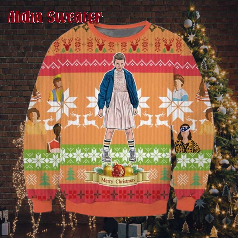 Stranger Things Eleven Fighting Ugly Christmas Sweater - Holiday Gift product image