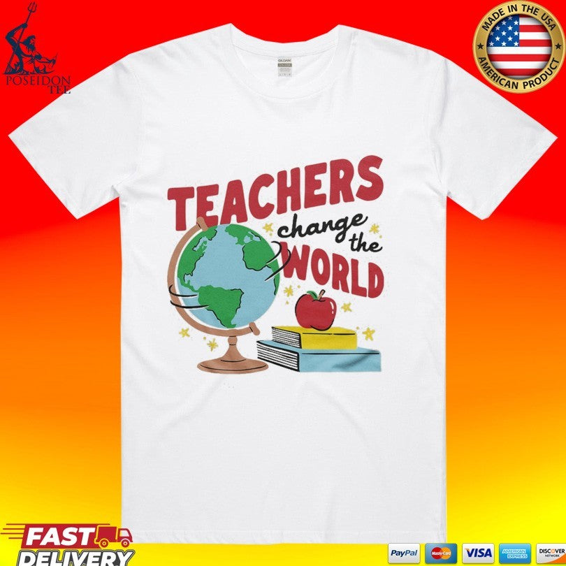 Teachers Change The World White Red Ringer - Adult & Kids T-Shirts, Sweatshirts & Hoodies apparel design preview 1