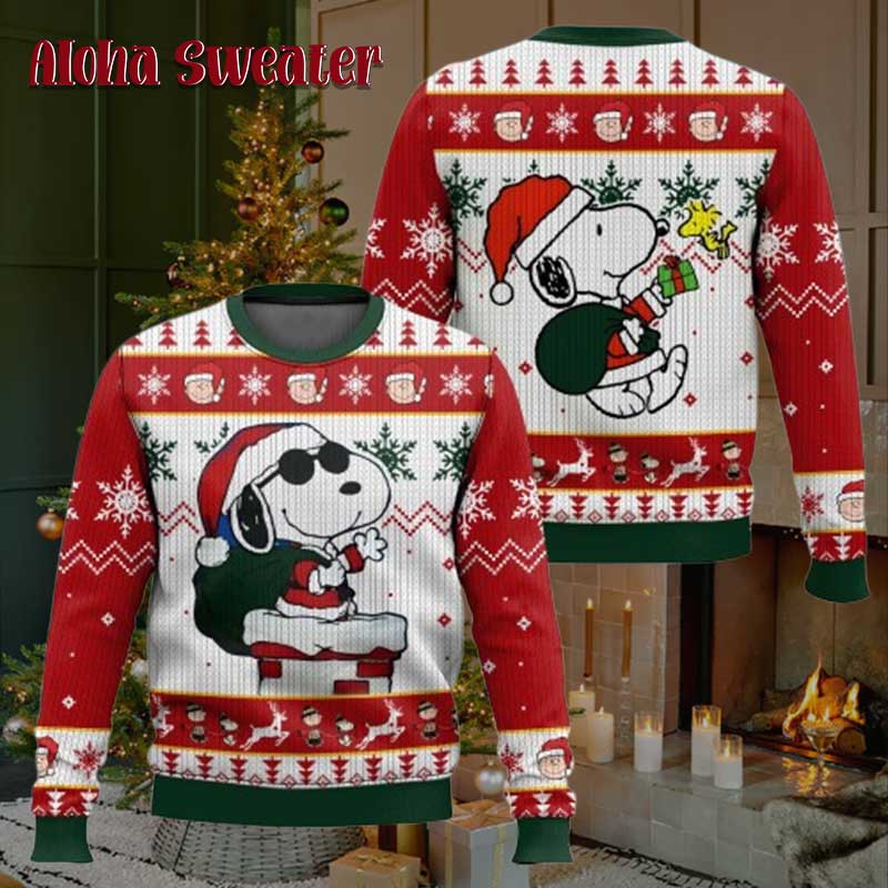 Snoopy Wrapped In Christmas Light Ugly Christmas Sweater - Holiday Gift product image 2