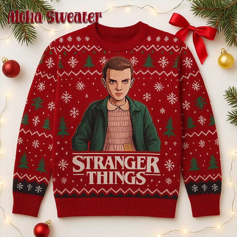 The Strange Girl Elevan Stranger Things Ugly Christmas Sweater - Holiday Gift product image