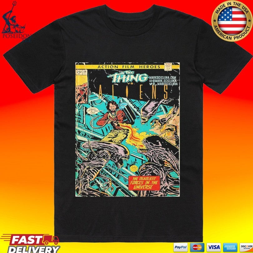 The Thing vs Aliens MacReady Comic - Adult & Kids T-Shirts, Sweatshirts & Hoodies apparel design preview 1