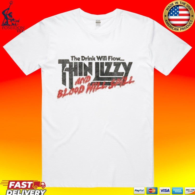 Thin Lizzy The Drink Will Flow Logo Natural - Adult & Kids T-Shirts, Sweatshirts & Hoodies apparel design preview 1