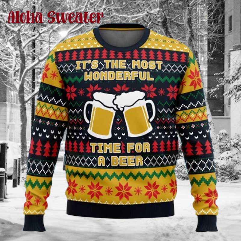Santa I’m Here For The Turkey And Beer Ugly Christmas Sweater - Holiday Gift product image 2